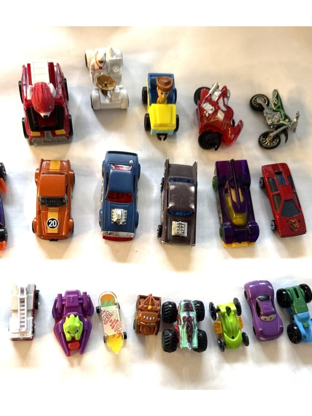21 Lot Cars Hot Wheels Zuru Disney Pixar Paw Patrol Woody Motorcycles Unbranded